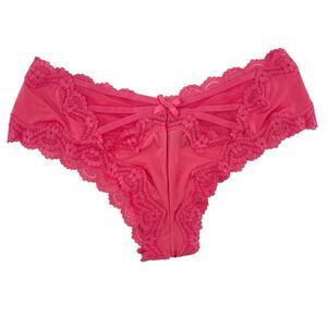 Victoria’s Secret Pink Satin Cheeky Panties Lace Mesh Small, NWOT